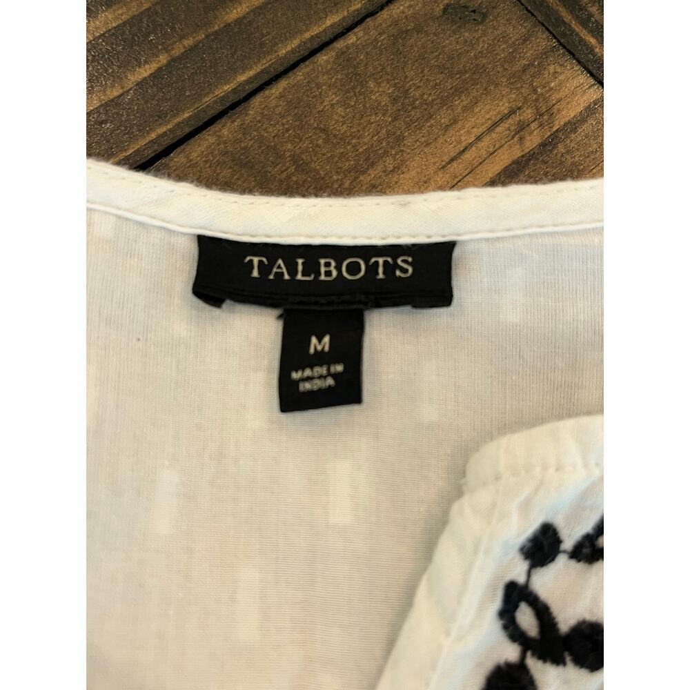 Talbots Embroidered Peasant Boho Cottage Top Women M Minimalist Neutral Aztec - Picture 2 of 8